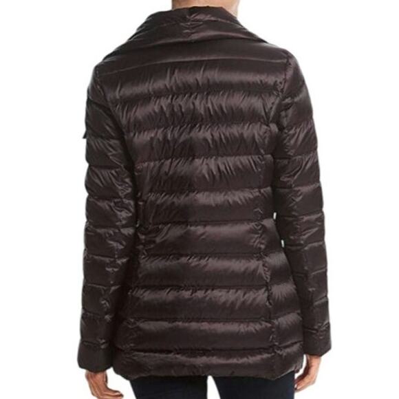 T Tahari Puffer Coat Womens Large Deep Purple Down Filled Quilted Asymmetrical - Picture 15 of 15